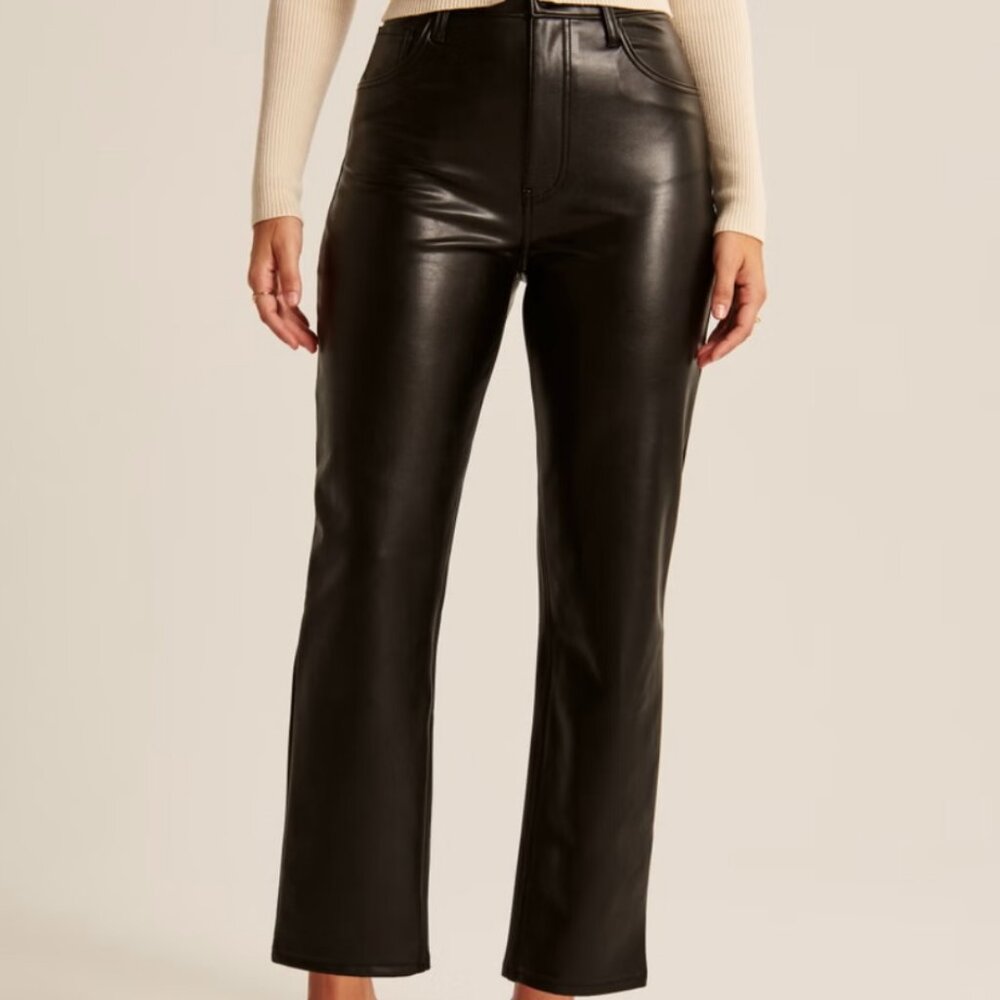 Abercrombie & Fitch Curve Love Vegan Leather Ankle Straight Pant, Size 30